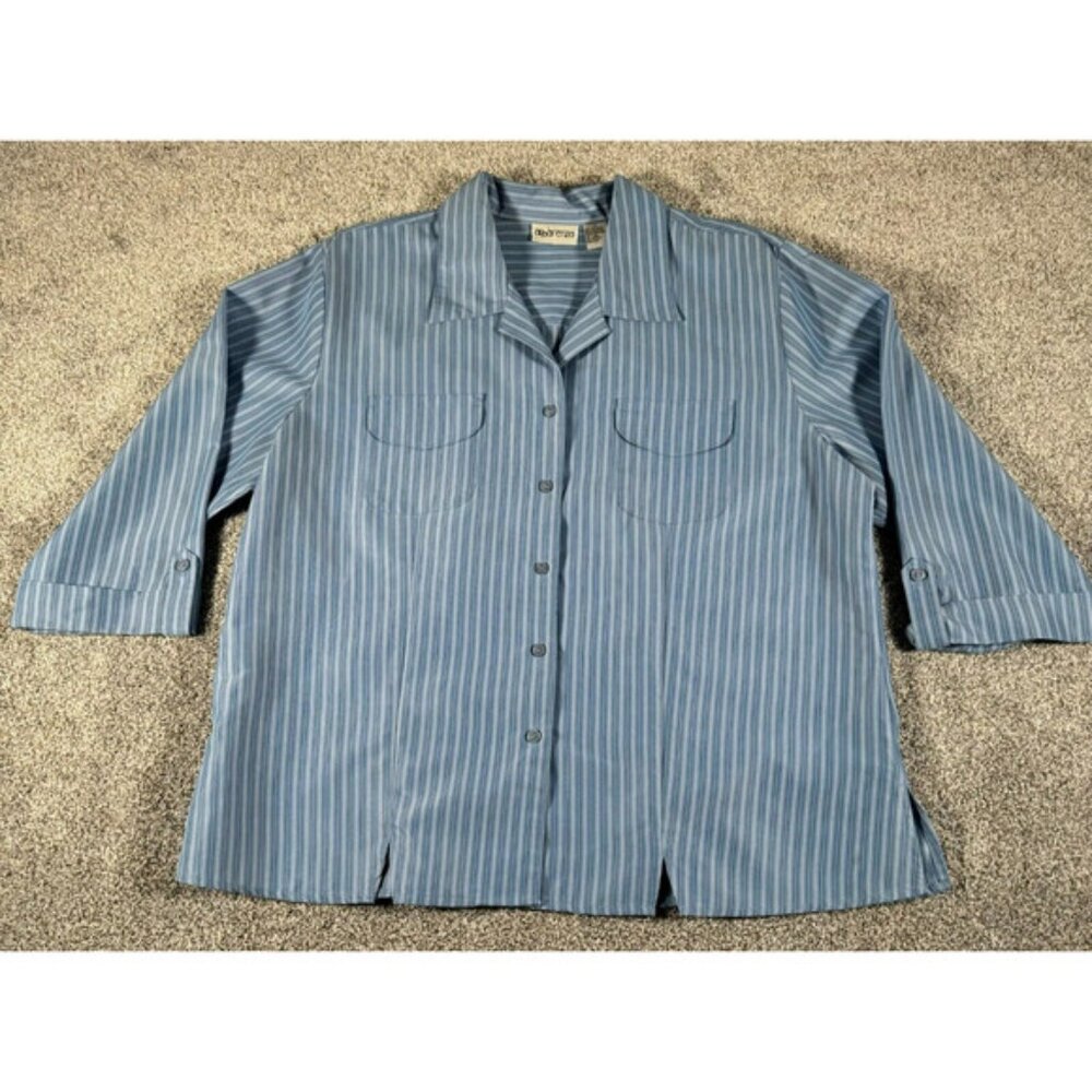Vintage 80s 90s Button Up Top Womens 1X Plus Striped Coastal Office Oversize
